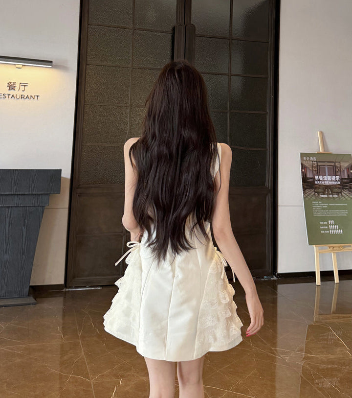 Cloud White Coquette Lace-Panel Mini Dress