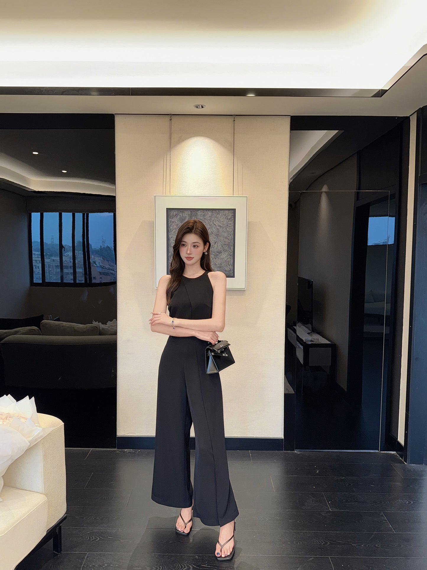Noir Elegance Halter Jumpsuit