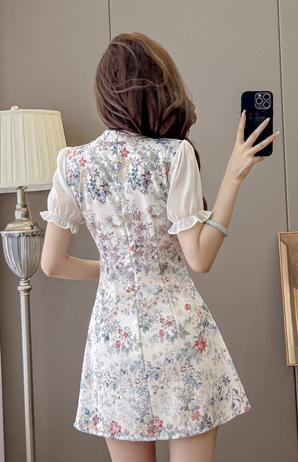 Willow Puff-Sleeve Cheongsam Skort Dress