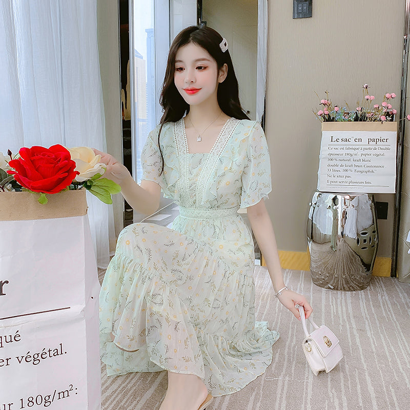 Evangeline Floral Tiered Chiffon Midi Dress