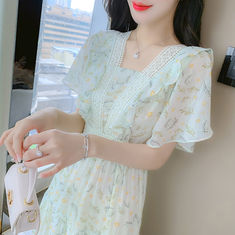 Evangeline Floral Tiered Chiffon Midi Dress