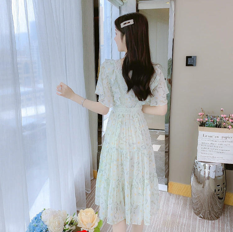 Evangeline Floral Tiered Chiffon Midi Dress