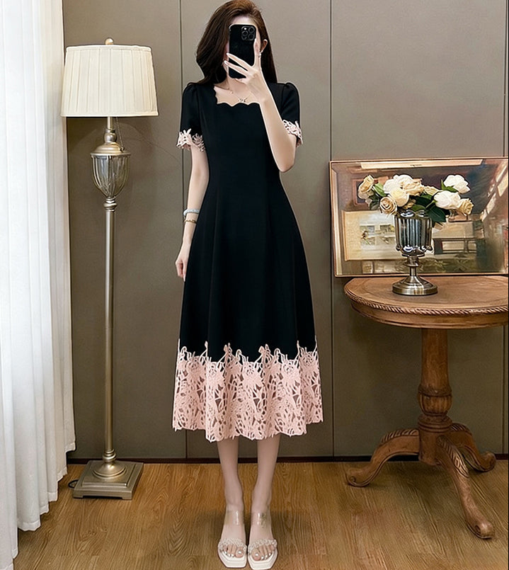 Plus Size Midnight & Rose Floral Lace Trim Cocktail Dress