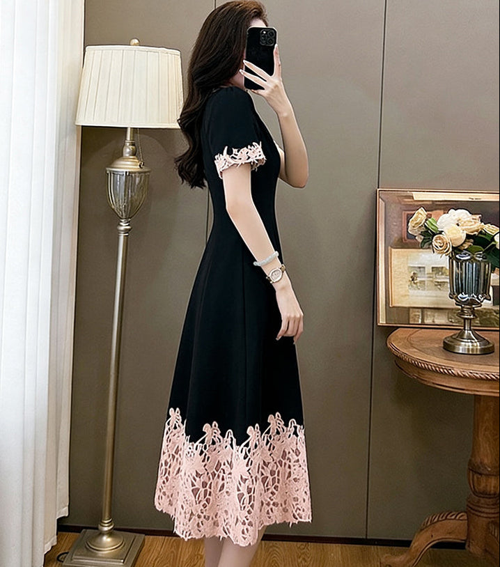 Plus Size Midnight & Rose Floral Lace Trim Cocktail Dress