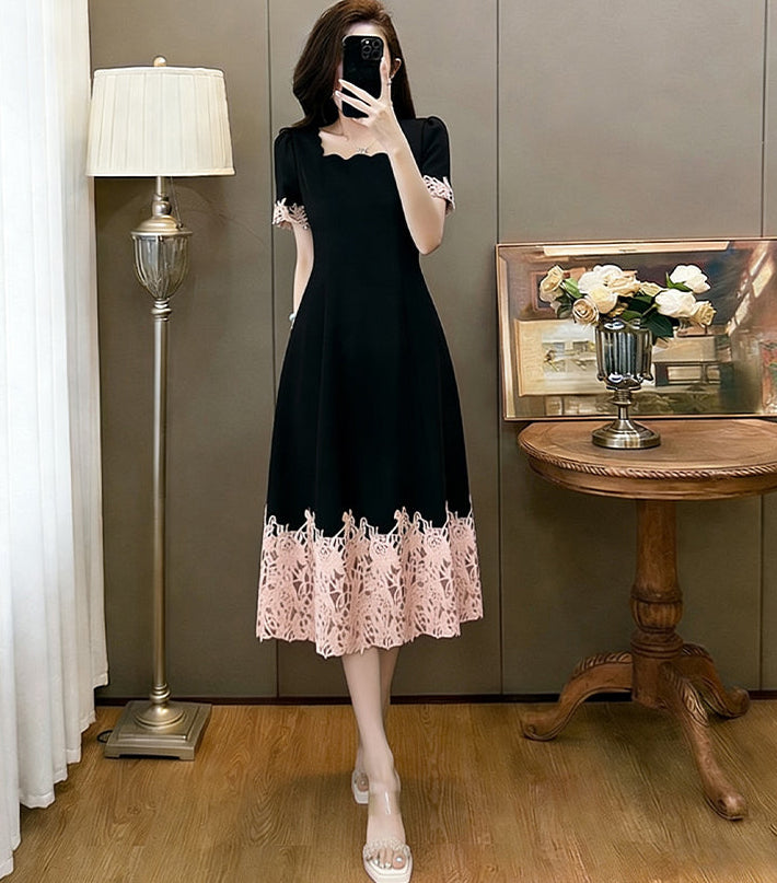 Plus Size Midnight & Rose Floral Lace Trim Cocktail Dress