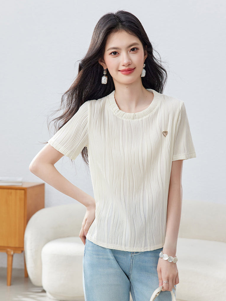 Aura Ribbed Short-Sleeve Knit Blouse