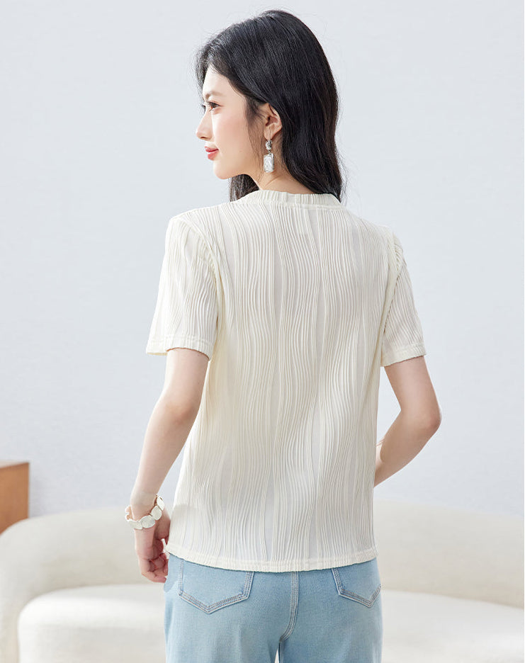 Aura Ribbed Short-Sleeve Knit Blouse