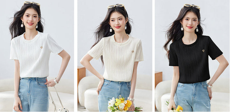 Aura Ribbed Short-Sleeve Knit Blouse