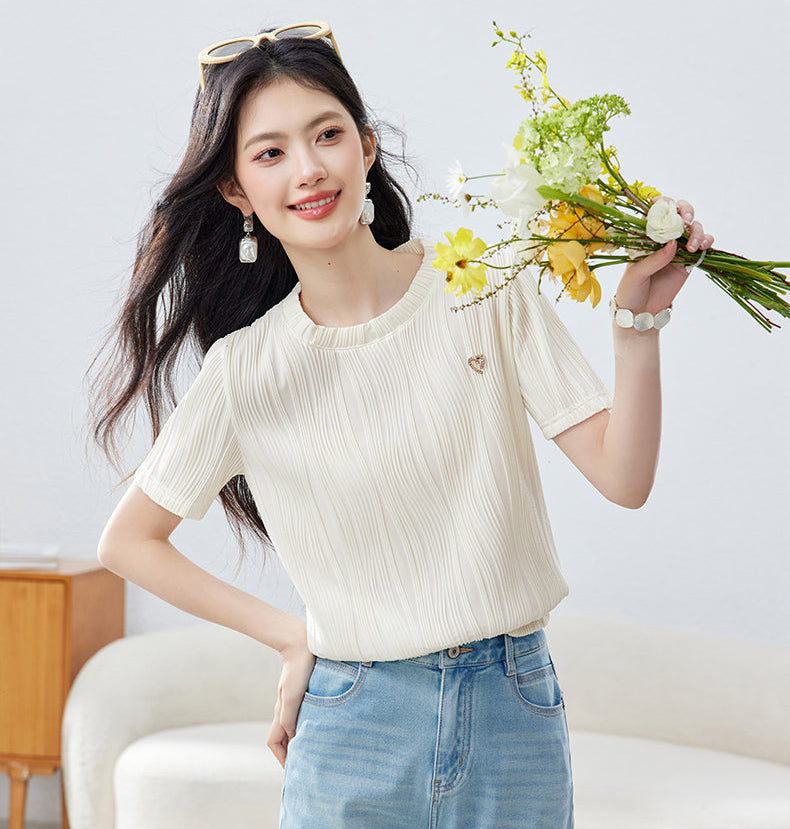 Aura Ribbed Short-Sleeve Knit Blouse
