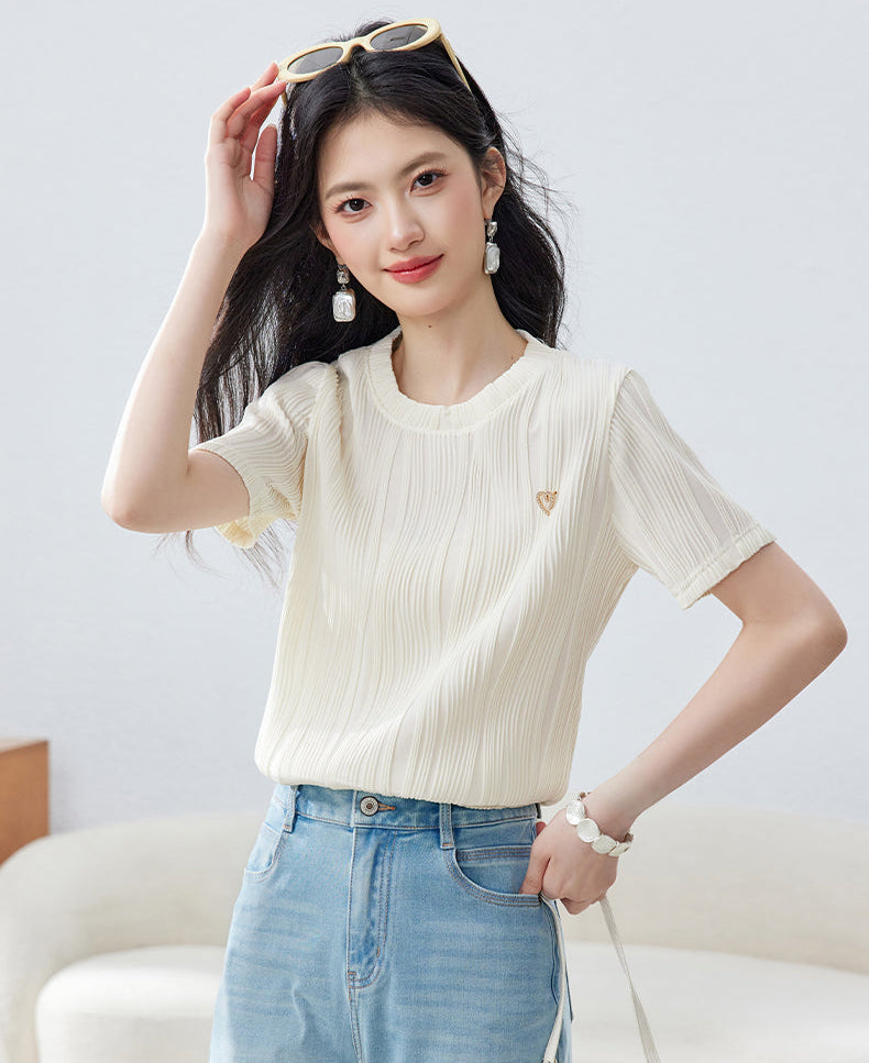 Aura Ribbed Short-Sleeve Knit Blouse