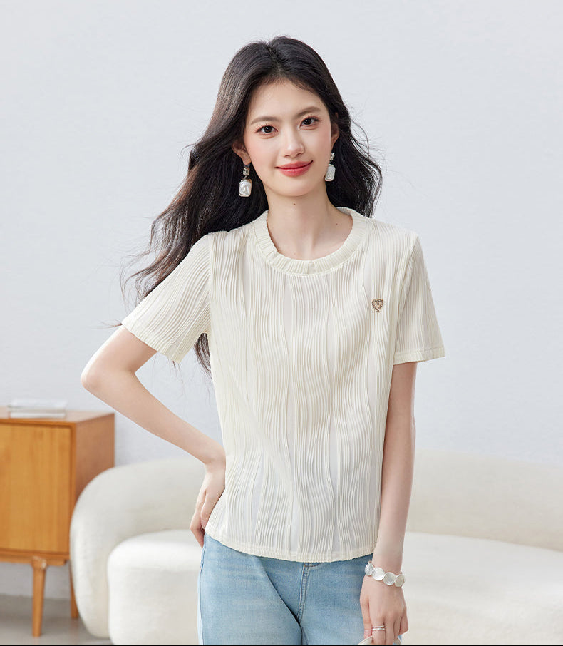 Aura Ribbed Short-Sleeve Knit Blouse