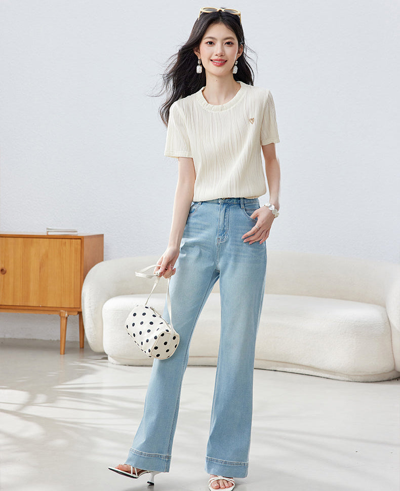 Aura Ribbed Short-Sleeve Knit Blouse