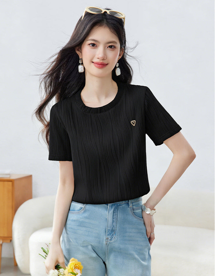 Aura Ribbed Short-Sleeve Knit Blouse