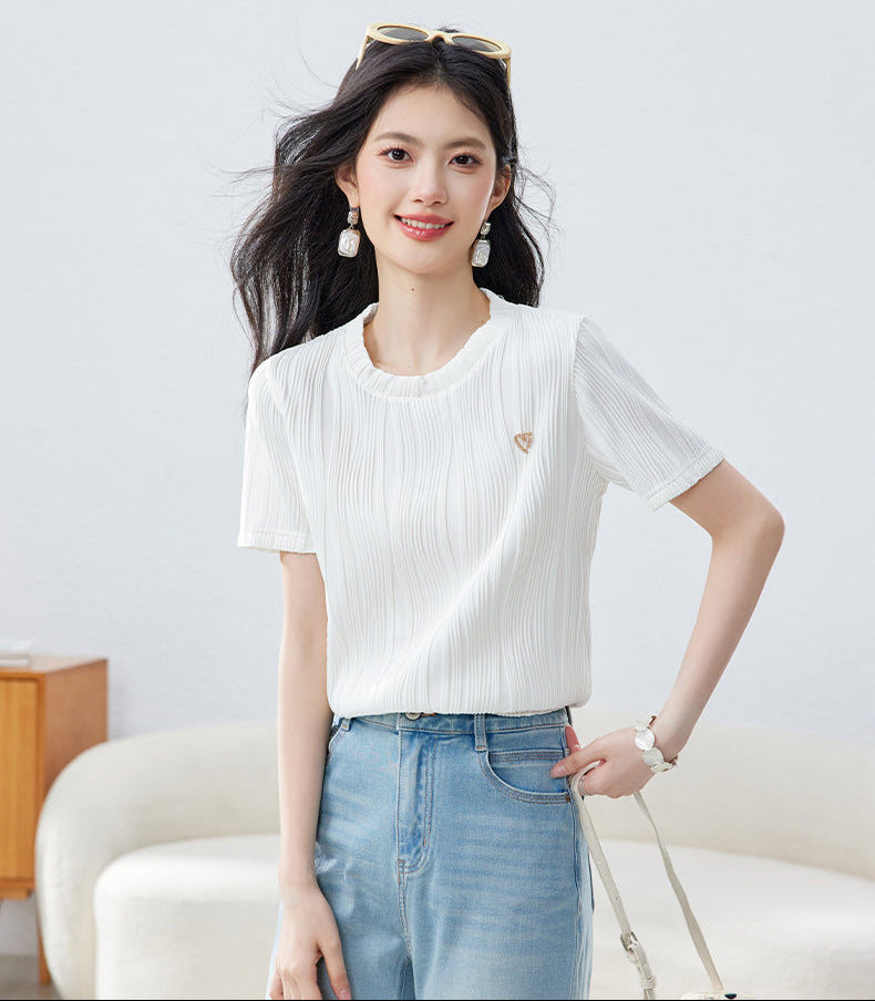 Aura Ribbed Short-Sleeve Knit Blouse