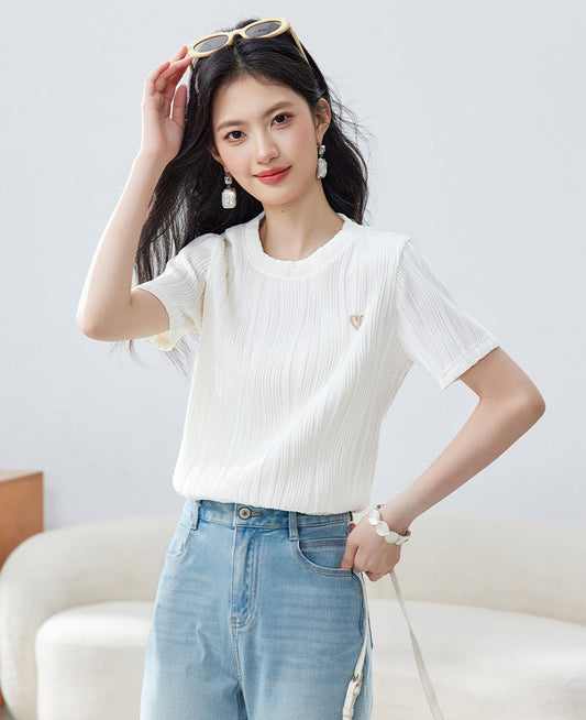 Aura Ribbed Short-Sleeve Knit Blouse