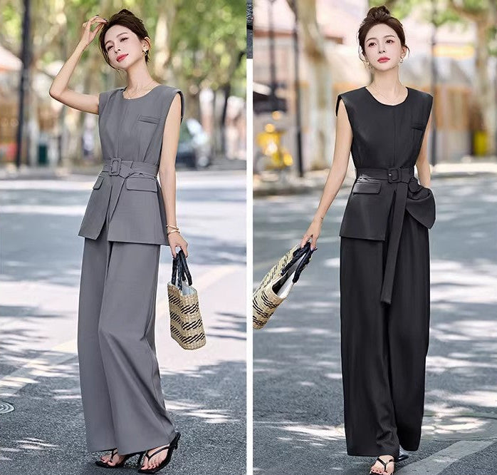 Serene Belted Vest & Wide-Leg Trouser Set