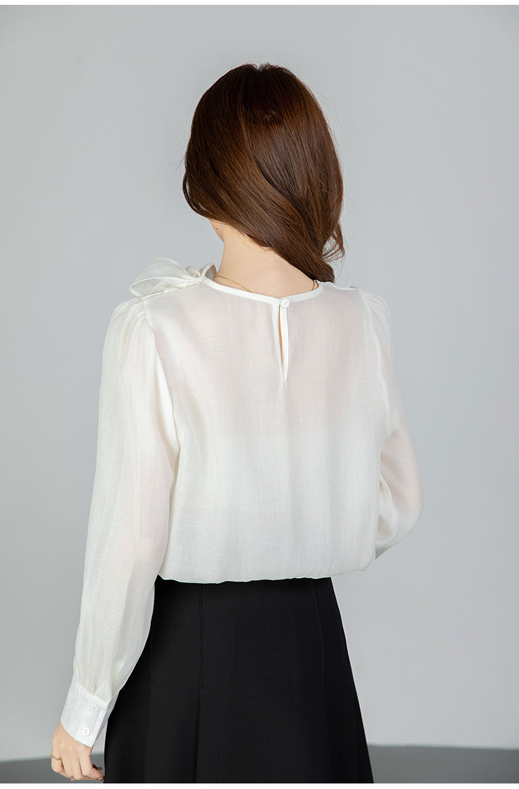 Graceful Asymmetrical Ruffle Cuff Blouse