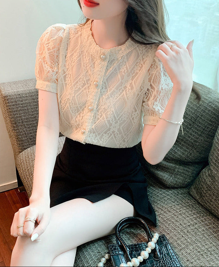 French Retro Lace Button-Up