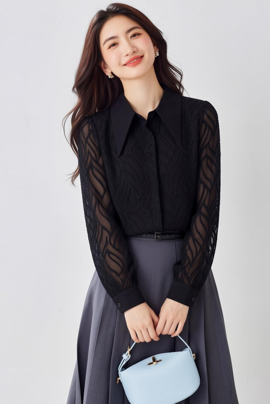 Ethereal Flame Sheer Burnout Blouse