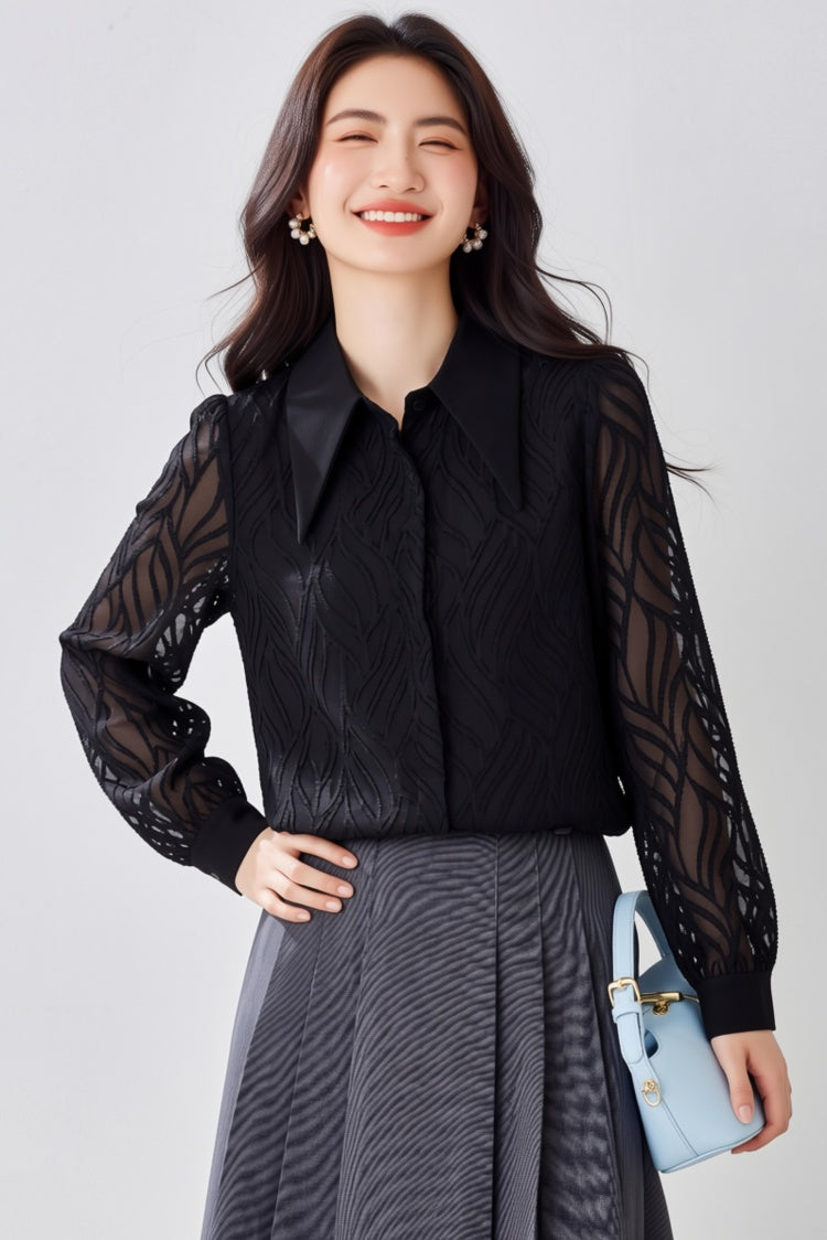 Ethereal Flame Sheer Burnout Blouse