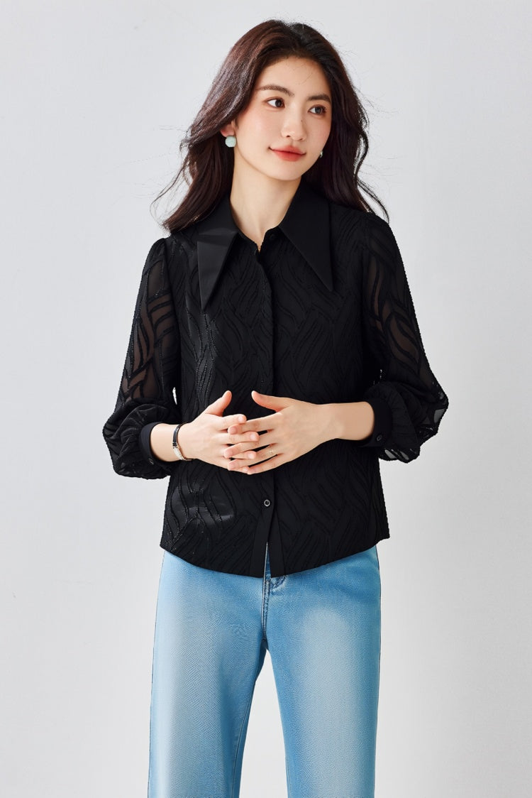 Ethereal Flame Sheer Burnout Blouse
