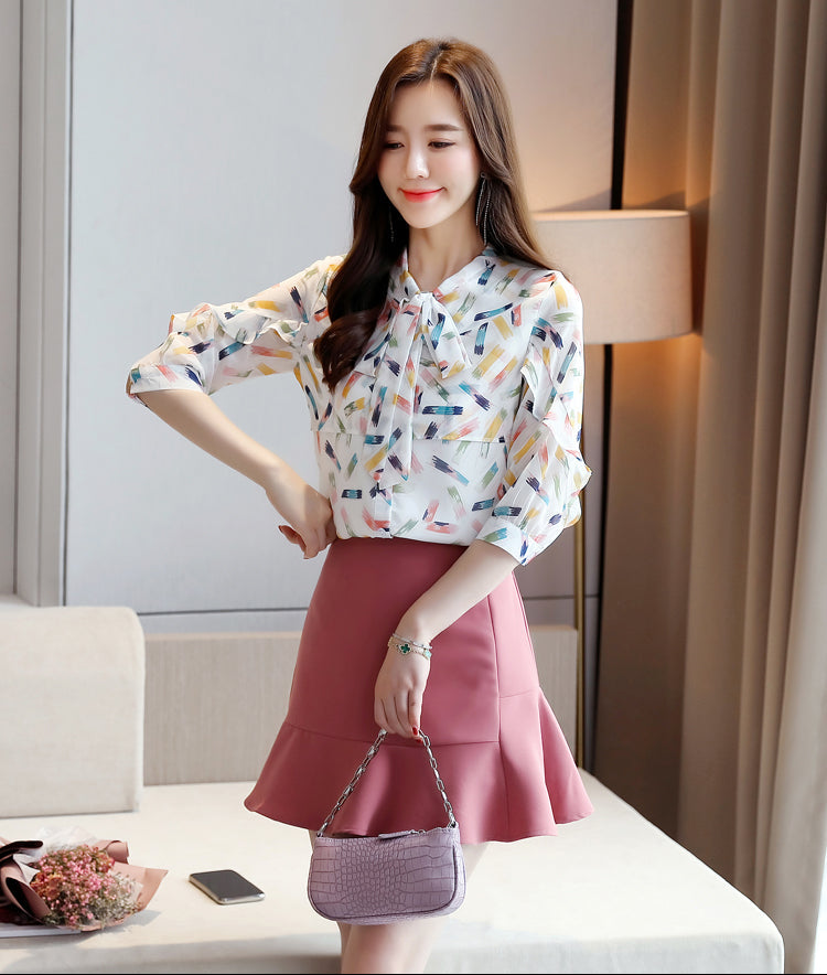 The Celine Tie-Neck Abstract Blouse