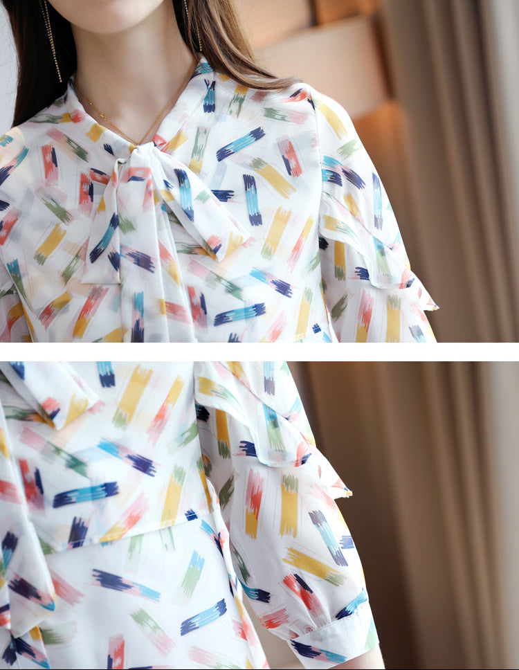 The Celine Tie-Neck Abstract Blouse