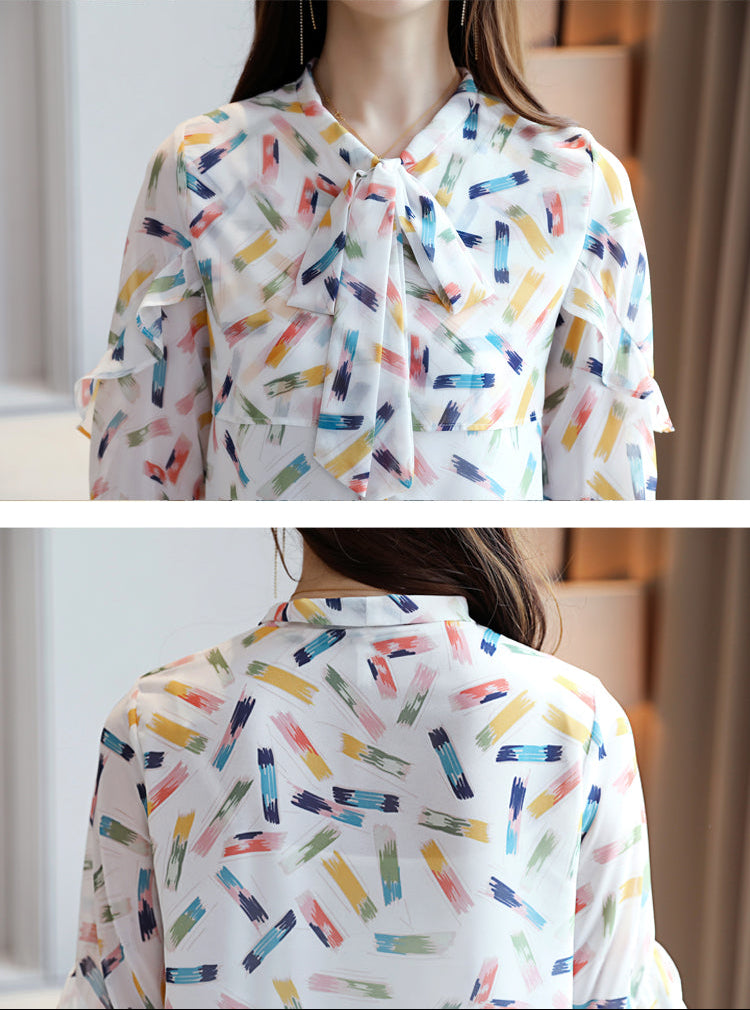 The Celine Tie-Neck Abstract Blouse