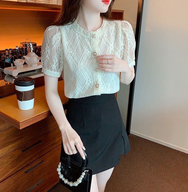 French Retro Lace Button-Up