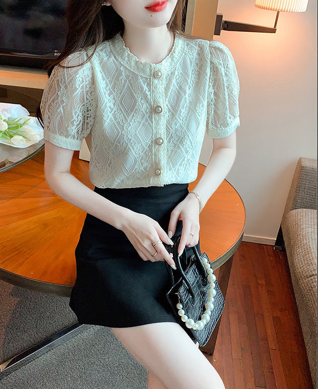 French Retro Lace Button-Up
