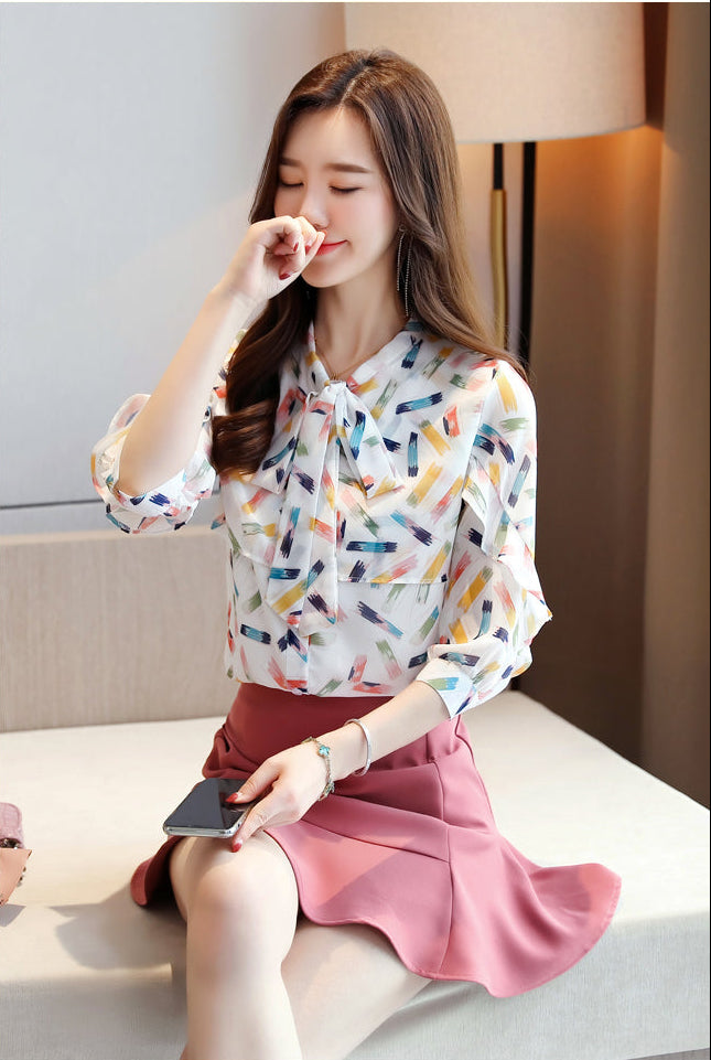 The Celine Tie-Neck Abstract Blouse