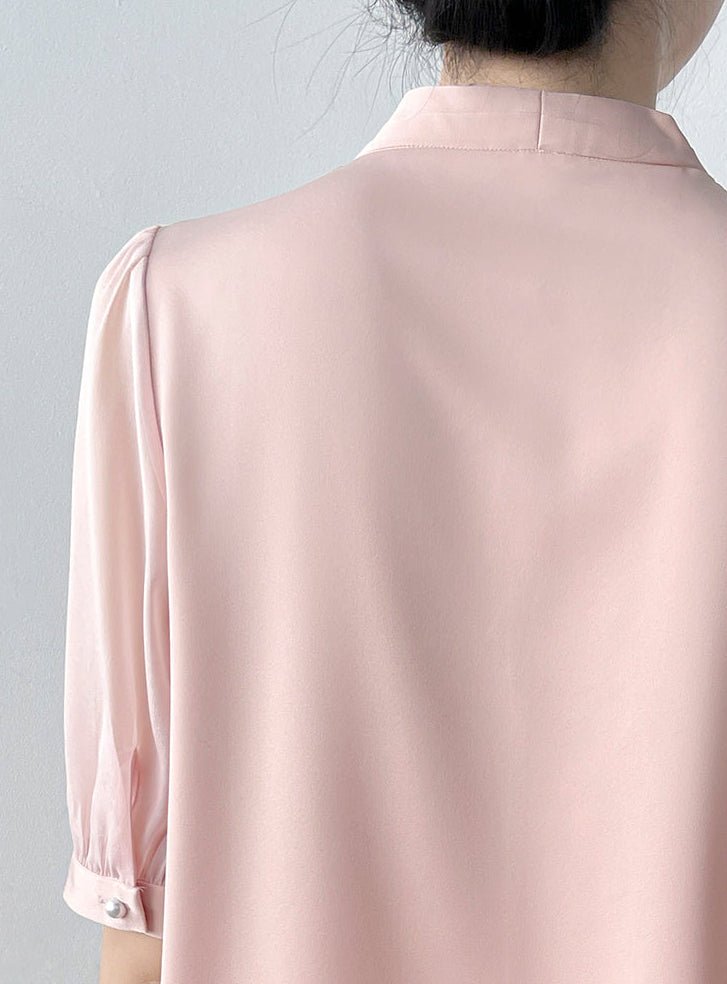 Square Button Notched Collar Blouse With Puff Sleeves
