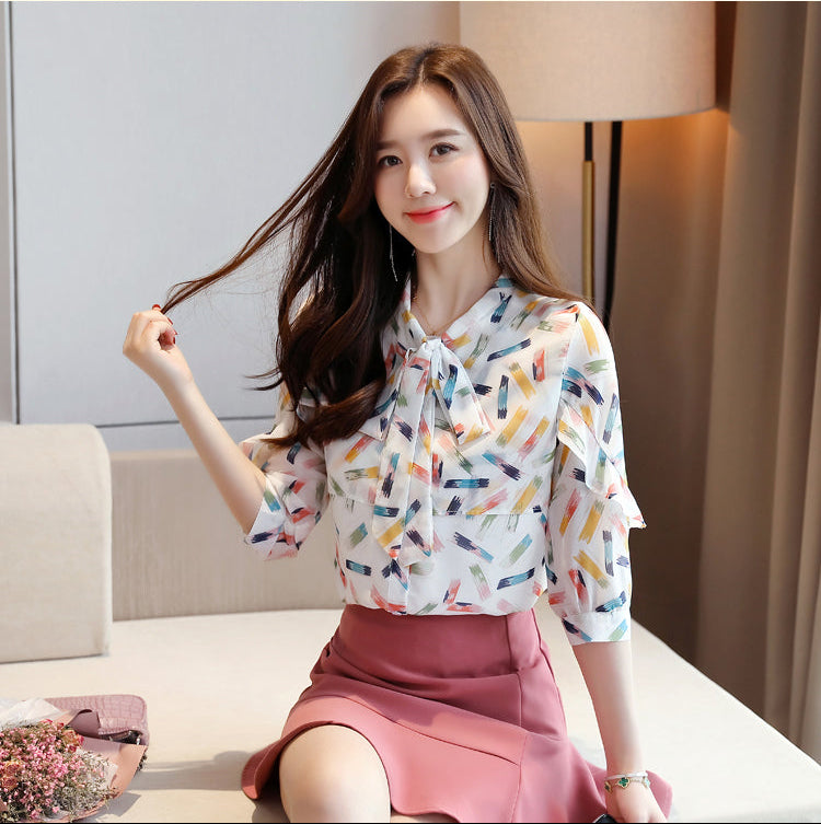 The Celine Tie-Neck Abstract Blouse