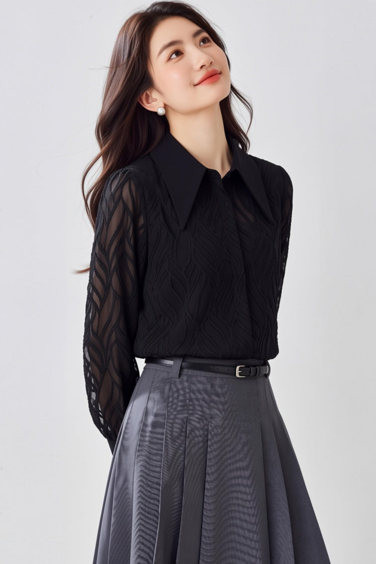 Ethereal Flame Sheer Burnout Blouse
