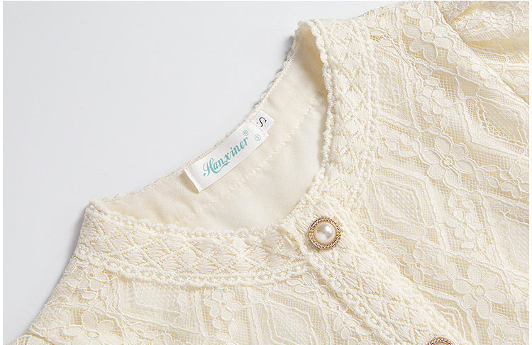 French Retro Lace Button-Up