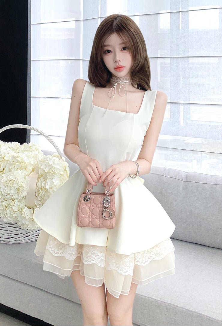 Fairycore Tiered Ruffle Mini Dress with Lace Trim