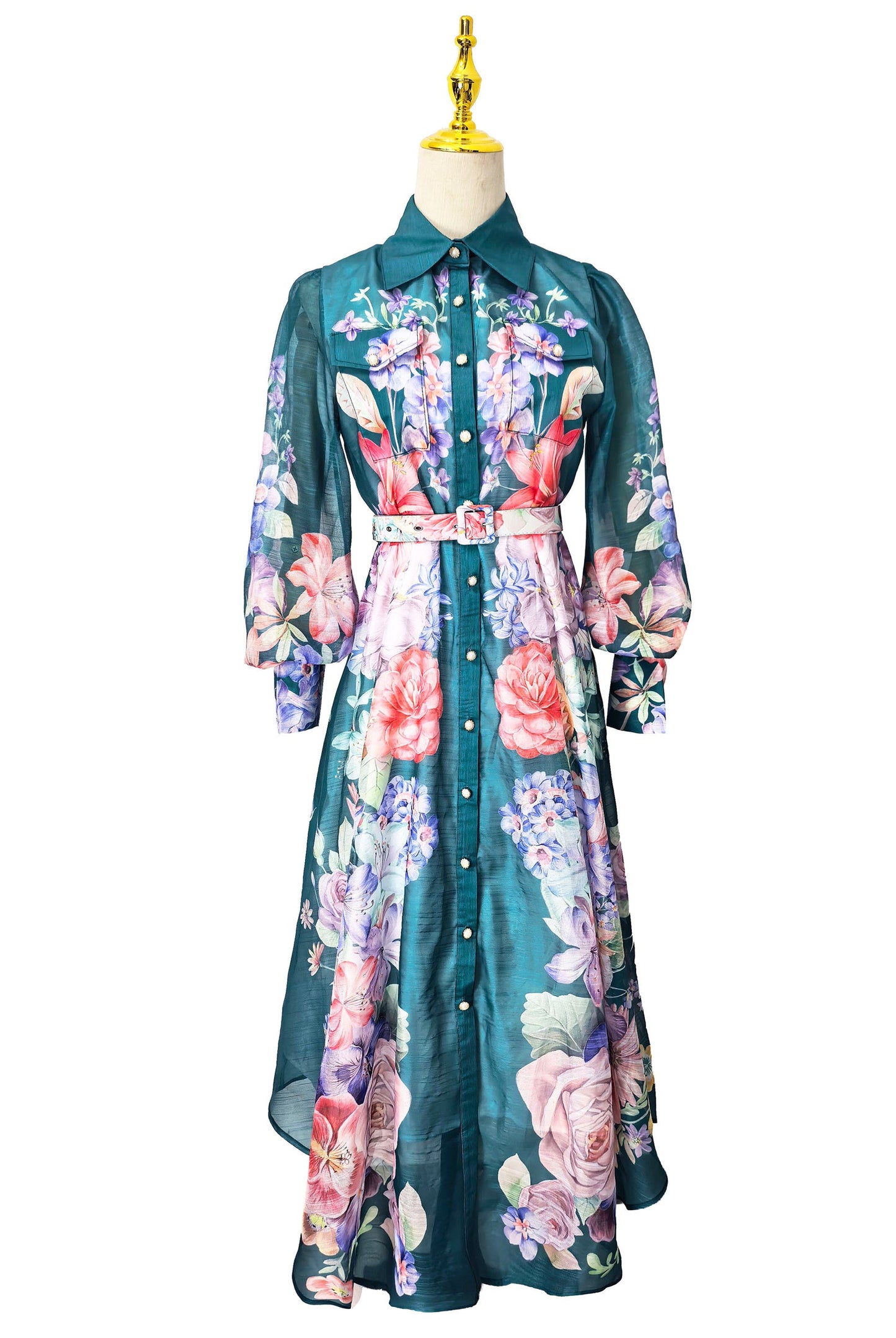 Jewel-Tone Botanical Print Gown-Tall Pointes Collar Edition