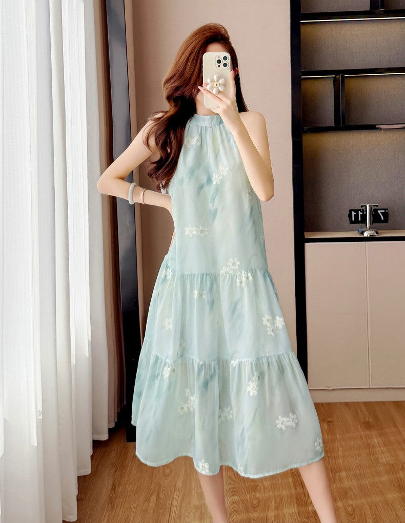 Coastal Mist Floral Tiered Trapeze Dress