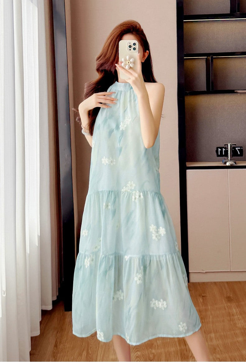 Coastal Mist Floral Tiered Trapeze Dress