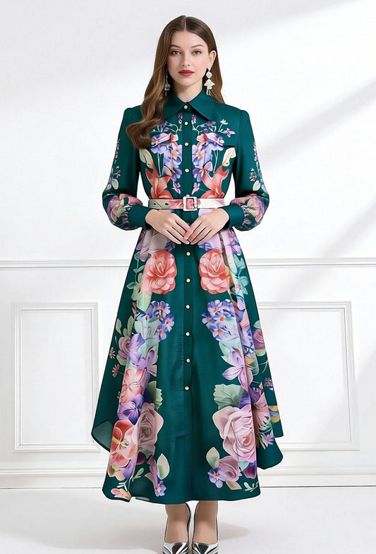 Jewel-Tone Botanical Print Gown-Tall Pointes Collar Edition