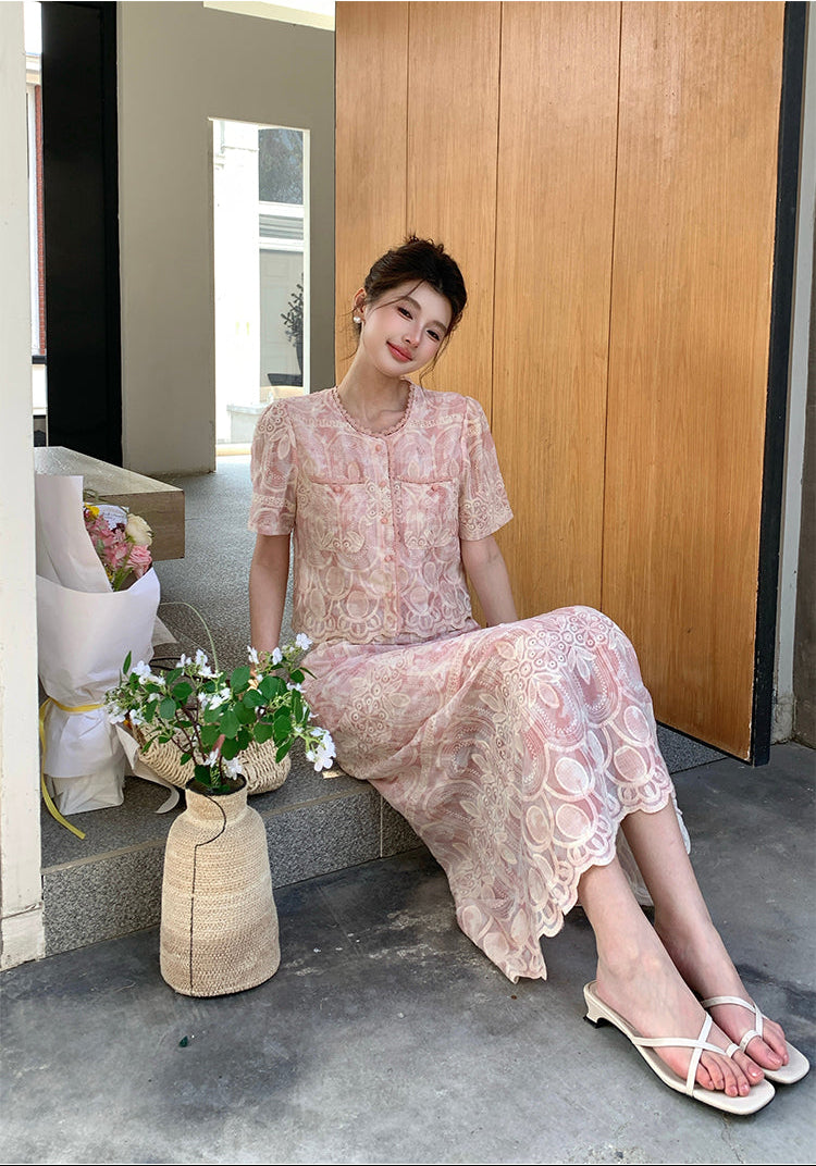Aurelia Embroidered Vintage Lace Two-Piece Set