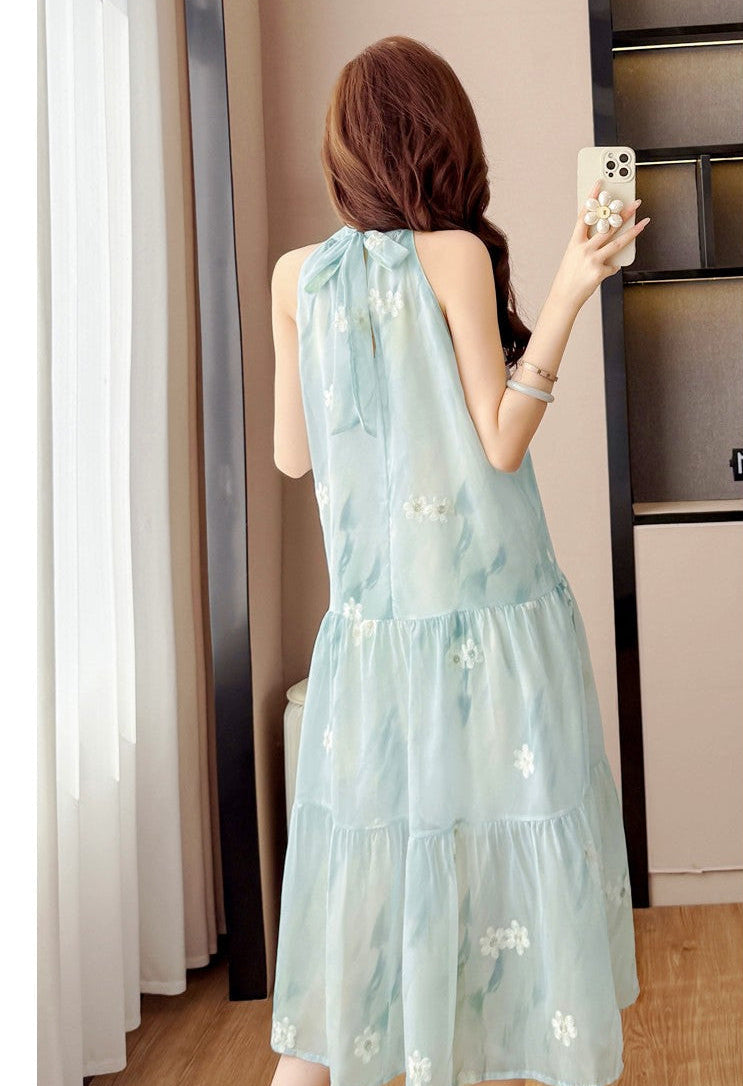 Coastal Mist Floral Tiered Trapeze Dress