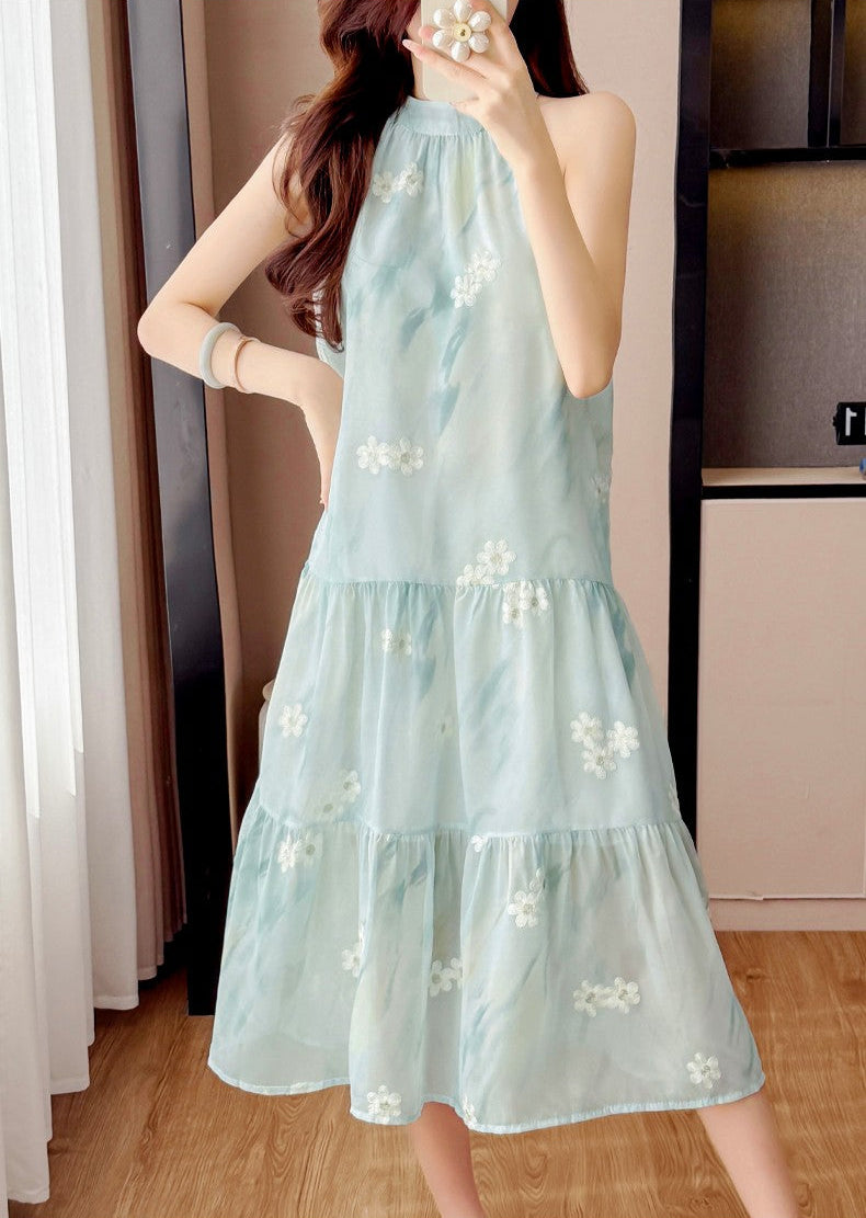 Coastal Mist Floral Tiered Trapeze Dress