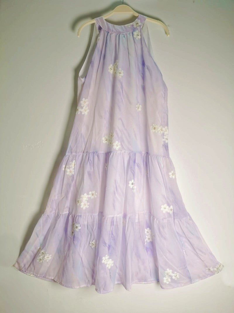 Coastal Mist Floral Tiered Trapeze Dress