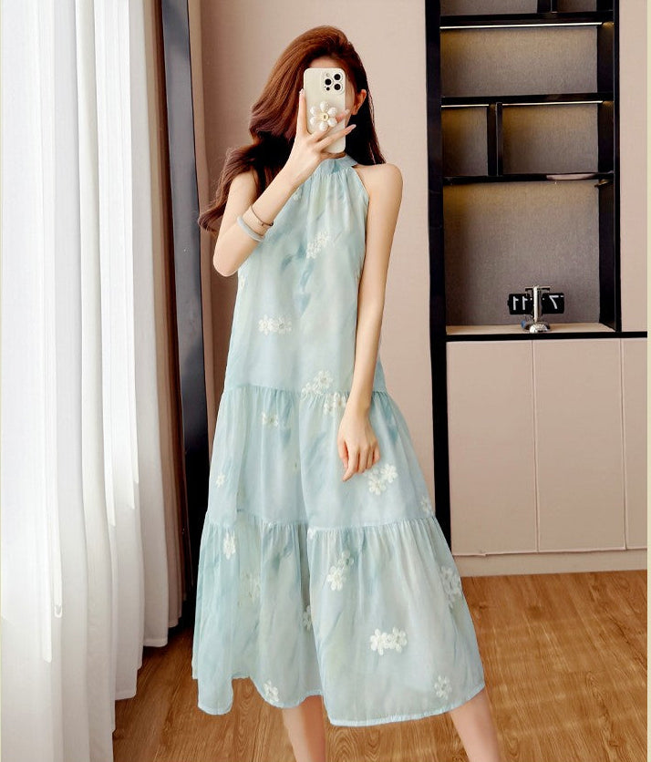 Coastal Mist Floral Tiered Trapeze Dress