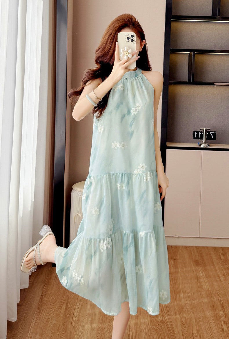 Coastal Mist Floral Tiered Trapeze Dress