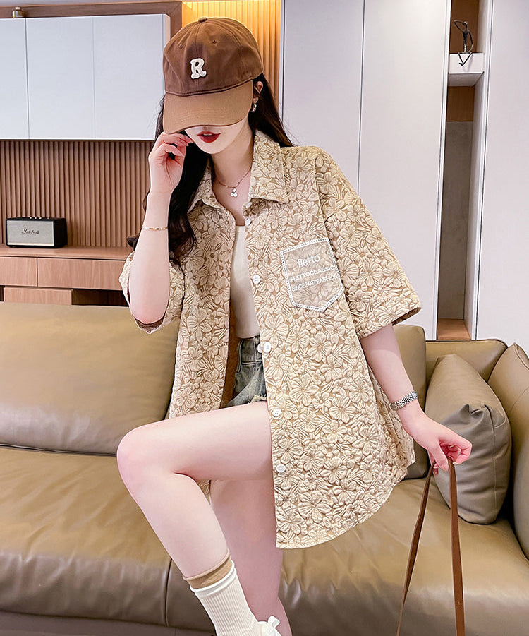Retro 3D Floral Textured Button-Down Jacket
