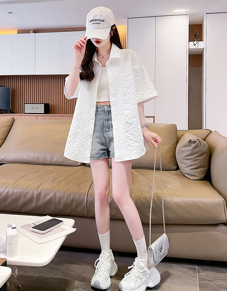 Retro 3D Floral Textured Button-Down Jacket