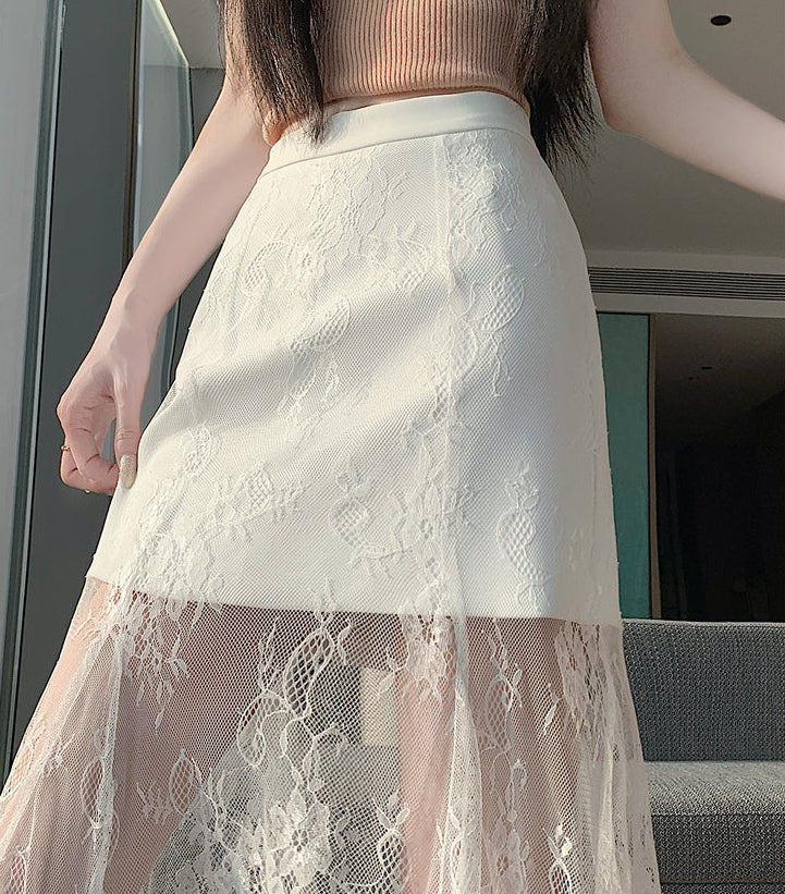Sheer Floral Lace Maxi Skirt with Mini Lining | High-Waisted Overlay Skirt