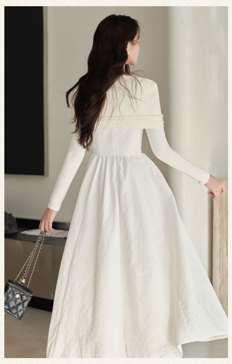 Winter Textures A-Line Maxi Dres Whit Cable-Knit Shrug